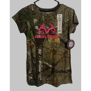 Women’s Realtree Pink Logo Camo T-Shirt Short Sleeve Cotton Blend Size Small NWT
